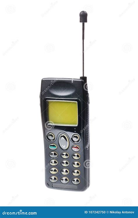 Old Retro Mobile Phone with Antenna Isolated on White Background. Stock ...