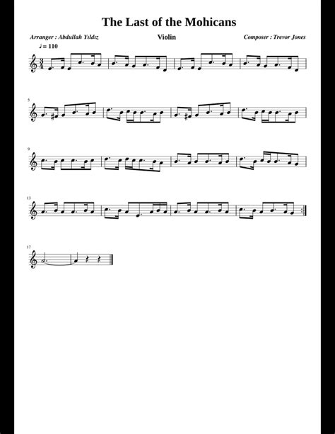 The Last of the Mohicans Theme - Violin sheet music for Violin download free in PDF or MIDI