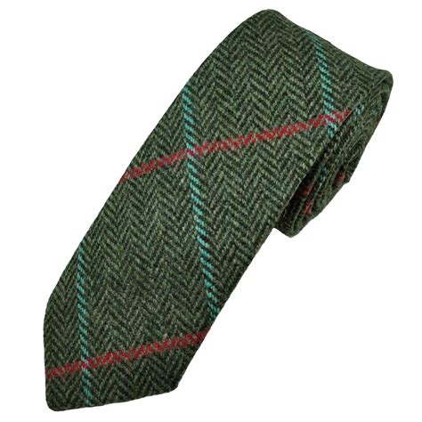 Green Large Checked Herringbone Tweed Wool Tie from Ties Planet UK