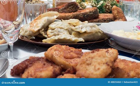 Traditional Polish Christmas Eve Dishes Dumplings Stock Photo - Image ...