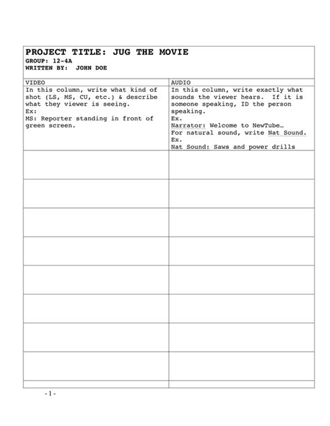 Template for documentary 2-column film/video scripts in Word and Pdf ...