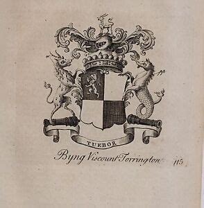 1779 ANTIQUE PRINT ~ BYNG ~ FAMILY CREST COAT OF ARMS VISCOUNT TORRINGTON | eBay