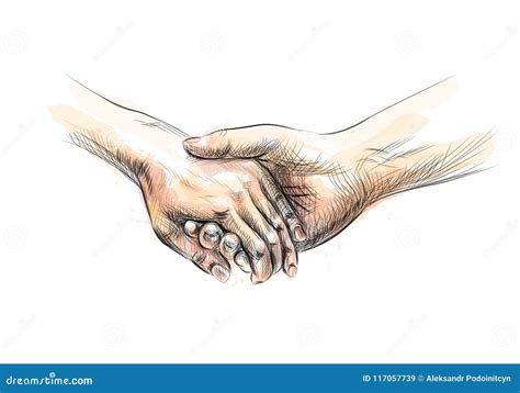 Colored Hand Sketch Holding Hands Cartoon Vector | CartoonDealer.com ...