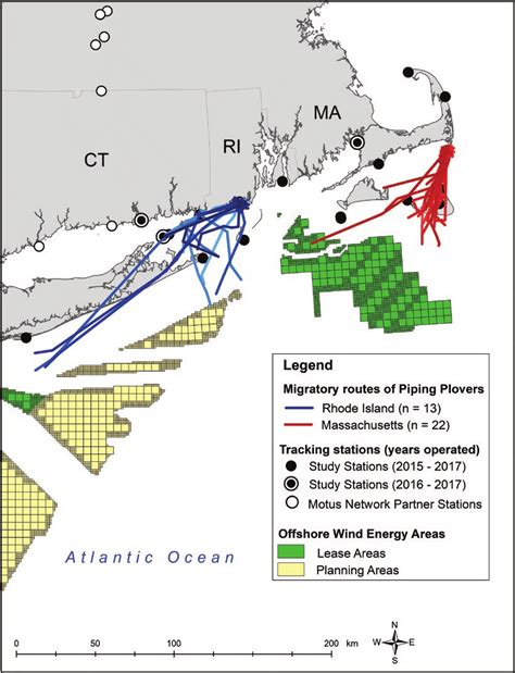 Modeled trajectories of tagged Piping Plovers from breeding areas in... | Download Scientific ...