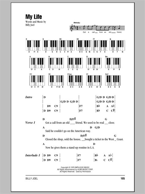 My Life - Piano Chords/Lyrics | zZounds