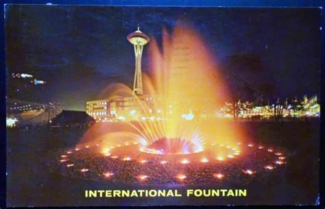 1960S INTERNATIONAL FOUNTAIN at Night, Seattle Center, Space Needle ...