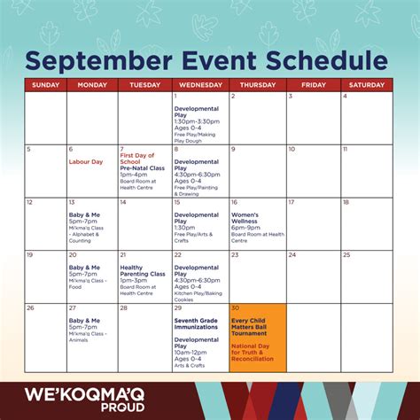 September Calendar of Events - Wekoqmaq Proud