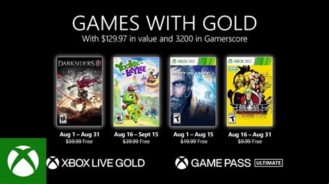 Xbox Games with Gold for August 2021 revealed