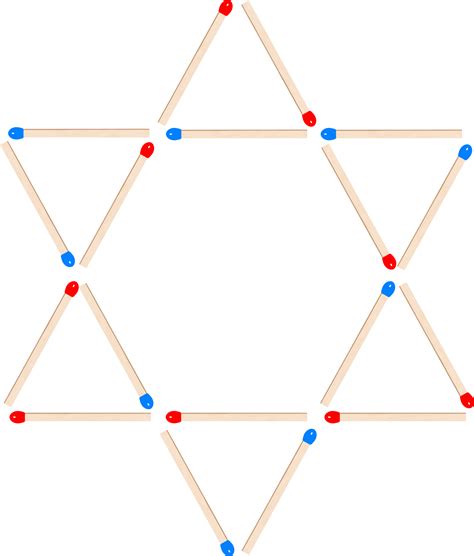 Move 2 matchsticks to make 6 triangles.