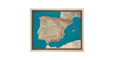 Old Spain and Portugal Map (1846) Vintage Iberian Poster | Zazzle