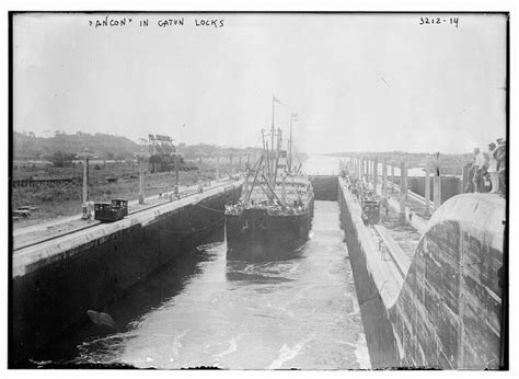 Panama Canal Opening in 1914, the steamer SS Ancon in the Gatun Locks