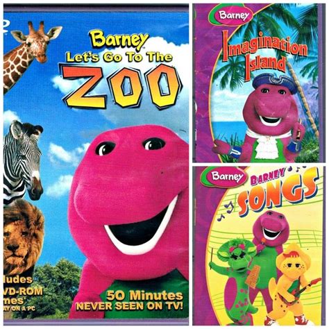 3 Barney DVDs Lets Go to the Zoo and Songs and Imagination Island