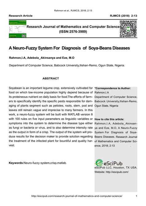 (PDF) A Neuro-Fuzzy System For Diagnosis of Soya-Beans Diseases