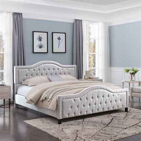 Noble House Tanner Traditional Fully Upholstered King Sized Bed Frame with Fabric Headboard and ...