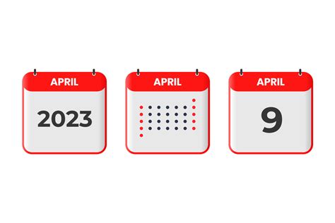 April 9 calendar design icon. 2023 calendar schedule, appointment, important date concept ...