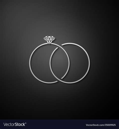 Silver wedding rings icon isolated on black Vector Image