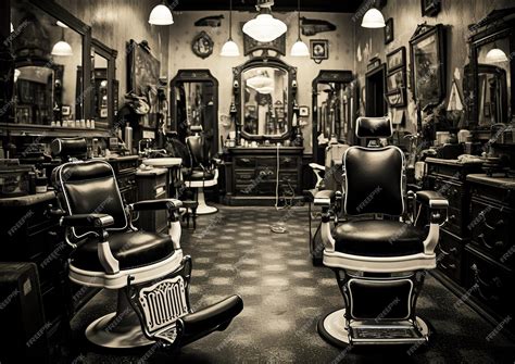 Premium AI Image | Monochrome Capture of an Old Barber Shop Interior ...