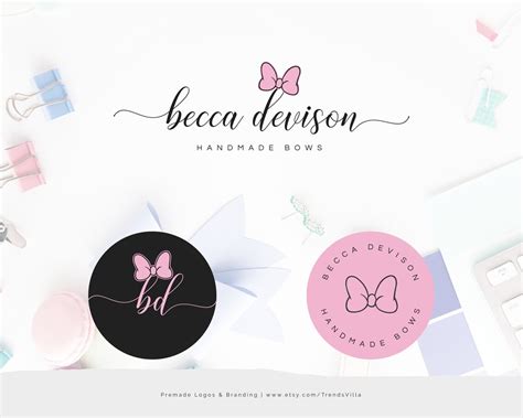 Bow Logo Design, Handmade Bow Logo, Premade Logo Branding Package ...