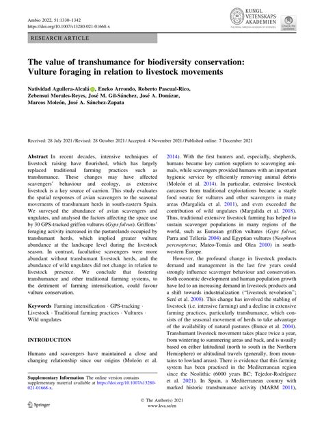 (PDF) The value of transhumance for biodiversity conservation: Vulture foraging in relation to ...