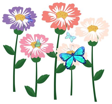 Butterflies Flowers Clip Art 2 Stock Illustration - Illustration of ...