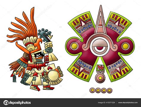 Huitzilopochtli Aztec Mayan God Sun Illustration White Background Stock ...