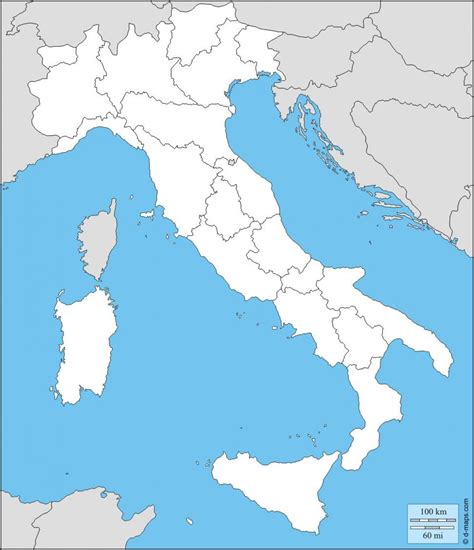 Blank map of Italy - Blank map of Italy with regions (Southern Europe ...