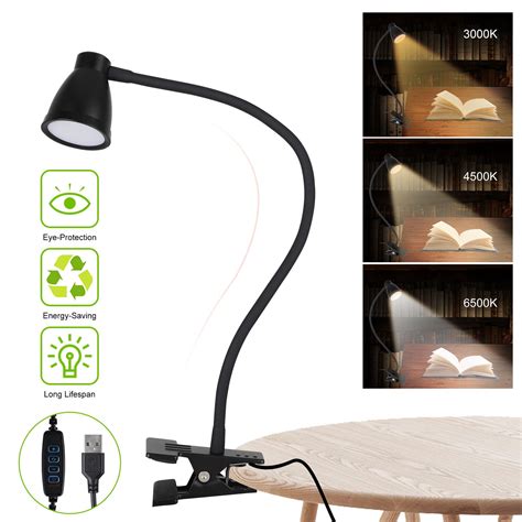 EEEkit LED Clip Book Light, Clamp Desk Lamp Dimmable Reading Light, Adjustable Color Temperature ...