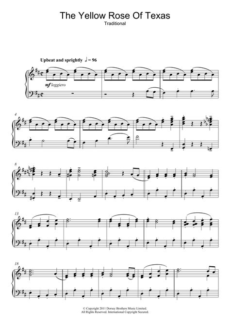 The Yellow Rose Of Texas by Traditional Sheet Music for Piano Solo at ...