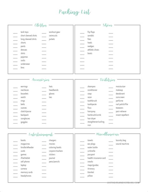 Free Printable Packing List for Organized Travel and Vacation