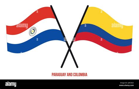 Paraguay and Colombia Flags Crossed And Waving Flat Style. Official ...