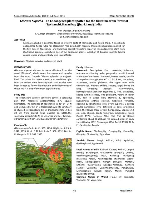 (PDF) Gloriosa Superba – an Endangered plant spotted for the first time ...