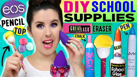 DIY Beauty School Supplies: EOS Pencil, Beauty Blender Eraser, Nail Polish Glue, Baby Lips Chalk ...