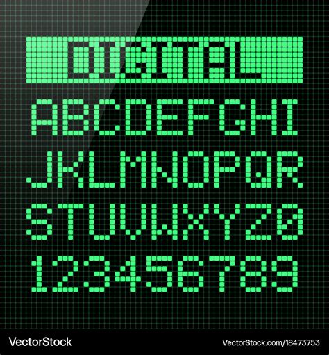 Digital font alphabet and numbers Royalty Free Vector Image