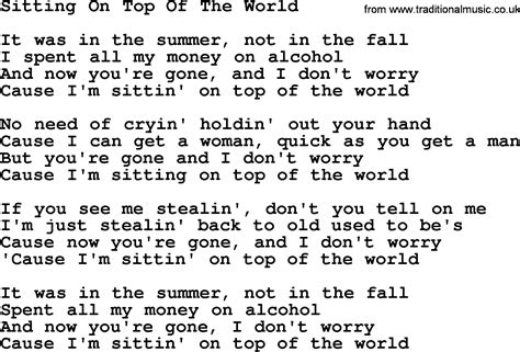 Willie Nelson song: Sitting On Top Of The World, lyrics