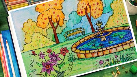 How to Draw a Beautiful Garden Scenery - YouTube