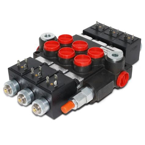 Hydraulic Monoblock Solenoid Control Valve, 3 Spool, 13 GPM, 12V DC