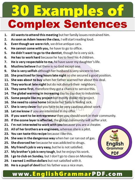 30 Examples of Complex Sentences in English pdf | Complex sentence examples, Complex sentences ...