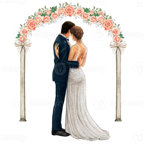 Wedding couple embracing under wedding arch 22146602 PNG