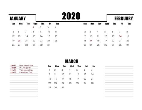 Calendar 2020 1St Quarter | Calendar Printables Free Templates