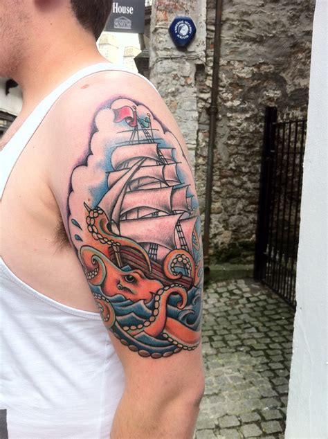 Galleon arm piece | Tattoos, Galleon, Piecings