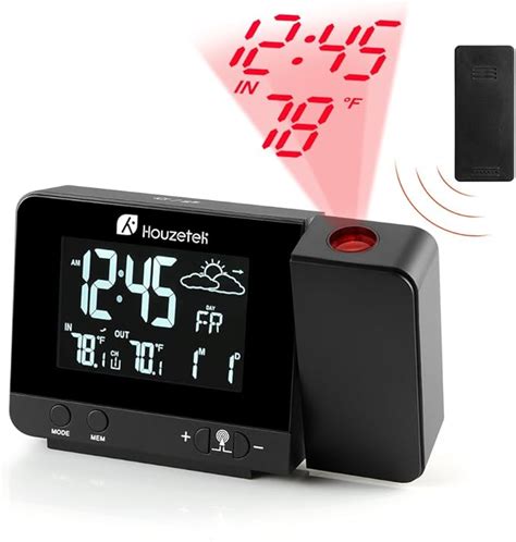 Projection Clock, Houzetek Digital Projection Alarm Clock with Temperature Weather Station ...