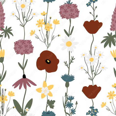 wildflower seamless pattern, floral digital paper, woman illustration ...