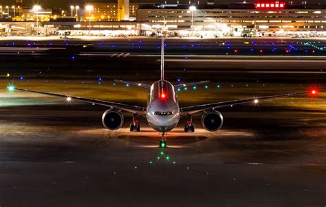 Wallpaper night, lights, Boeing, the plane, the airfield, passenger ...