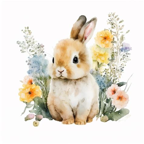 Premium Photo | Watercolor painting of a bunny in flowers