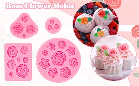 Amazon.com: 4Pcs Rose Silicone Candy Mold, Mini Flower Fondant ...