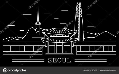 Seoul City White Line Art Black Backgrounds Lotte Tower Namsan Stock Vector by ©katy_k20 381970870