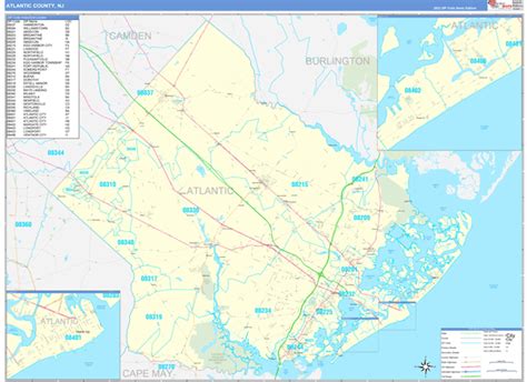 Atlantic County, NJ Zip Code Wall Map Basic Style by MarketMAPS - MapSales