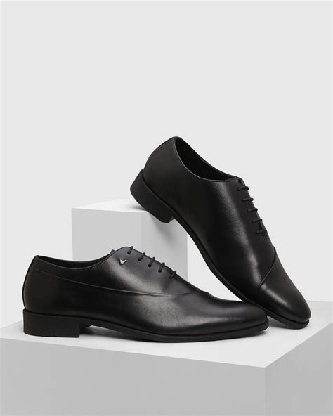 Leather Formal Black Solid Oxford Shoes - Pren