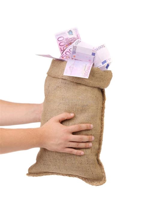 Man Hands Holding Money Bag Full With Euro Bills Stock Image - Image: 34701749