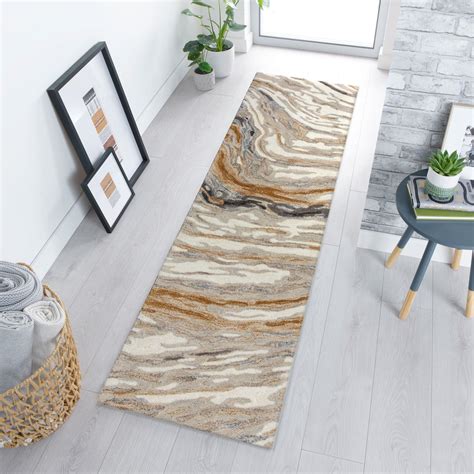 Modern Zest Jarvis Abstract Hand Carved Hallway Runner Rug in Natural/Multi 60 x 230 cm (2'x7'7'')